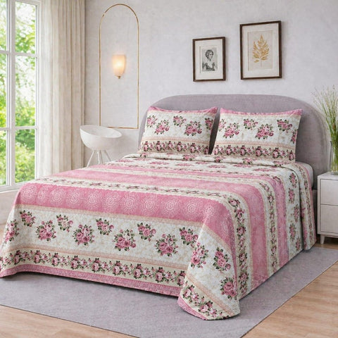 Graceful Pink Floral Printed Bedsheet - The Linen House
