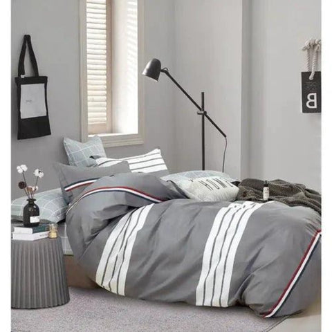 Gray & White Striped 100% Cotton Duvet Set – Soft and Stylish Bedding - The Linen House