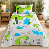 Green Dinosaur Baby Milestones Kids Bedsheet Set - The Linen House