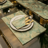 Green & Gold Jacquard Table Mat Set - The Linen House