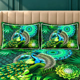 Green Peacock Printed Cotton Bedsheet Set – 3 Pcs King Size - The Linen House