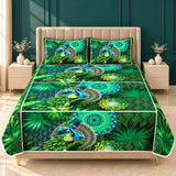 Green Peacock Printed Cotton Bedsheet Set – 3 Pcs King Size - The Linen House