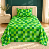Green Pixel Block Check Kids Bedsheet - The Linen House