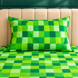 Green Pixel Block Check Kids Bedsheet - The Linen House