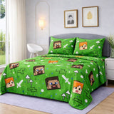 Green Pixel Game Printed Bed Sheet - The Linen House