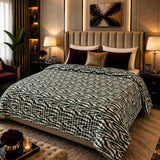 Green White Zebra Print Ribbed Faux Fleece Blanket - The Linen House