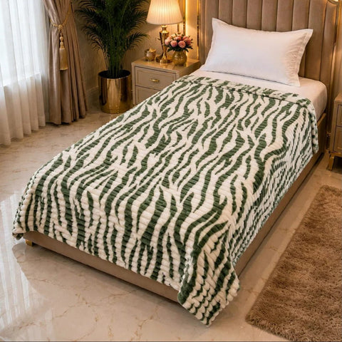 Green & White Zebra Single Fleece Blanket - The Linen House