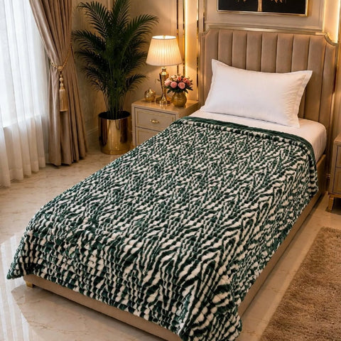 Green White Zebra Single Fleece Blanket - The Linen House