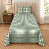 Green Window Pane Check Printed Single Bed Sheet - The Linen House