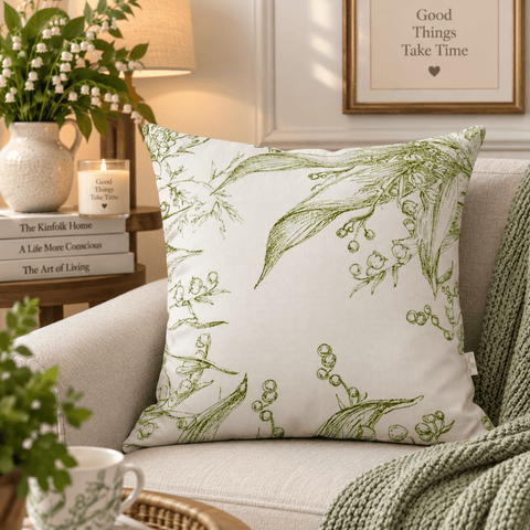 Green with white Printed Cushion Covers ( Dior ) - The Linen House