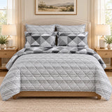 Grey Abstract Geometric 6 Pcs Bedspread Set - The Linen House