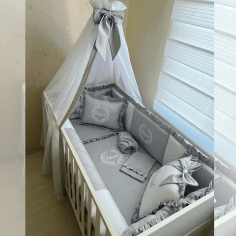 Grey Baby cot set - The Linen House