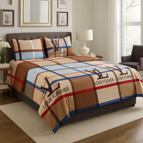 Grey & Blue Check Bedsheet Set | Durable & Soft | Double Bed - The Linen House