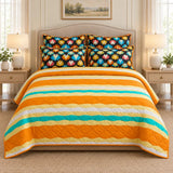 Grey Brown Linear Geometric 6 Pcs Bedspread Set - The Linen House