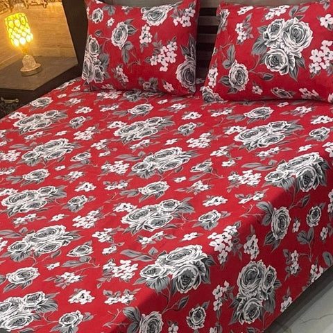 Grey Flower Printed Bedsheet - The Linen House