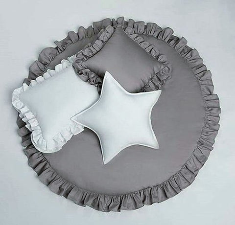 Grey Frill Baby Mat & Pillows - The Linen House