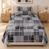 Grey Geometric Block Single Bedsheet - The Linen House