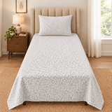 Grey Leaf Vine Printed Single Bed Sheet - The Linen House