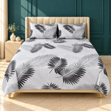 Grey Palm Leaf Printed Cotton Bedsheet Set – 3 Pcs King Size - The Linen House