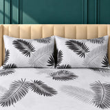 Grey Palm Leaf Printed Cotton Bedsheet Set – 3 Pcs King Size - The Linen House