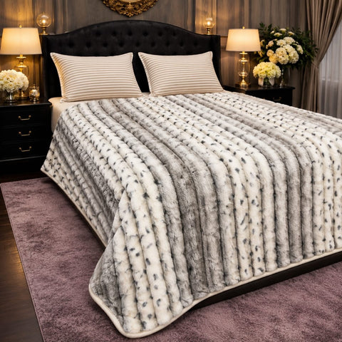Grey Pattern Faux Fleece Blanket - The Linen House