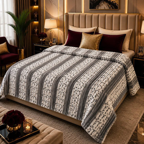 Grey Printed Coral Fleece Blanket - The Linen House