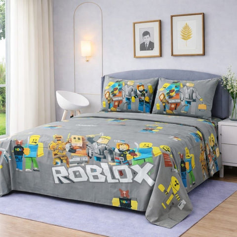 Grey Roblox Theme Printed Bed Sheet - The Linen House