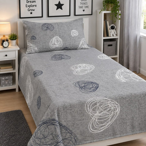 Grey Scribble Pattern Kids Bedsheet - The Linen House