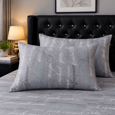 Grey Success Script Printed Bed Sheet - The Linen House