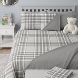 Grey Tartan Check Printed Bed Sheet - The Linen House