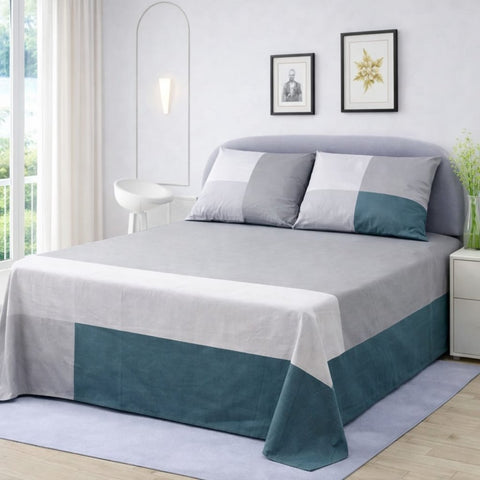 Grey & Teal Bedsheet (3pcs) - The Linen House
