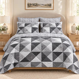 Grey Triangle Patchwork 6 Pcs Bedspread Set - The Linen House