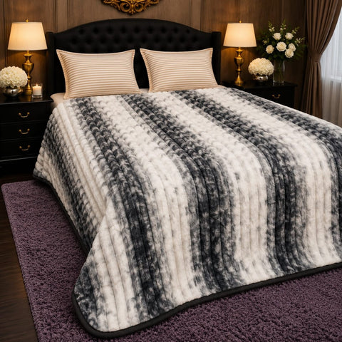 Grey & White Faux Fleece Blanket - The Linen House