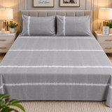 Grey White Shibori Stripe Printed Bed Sheet - The Linen House