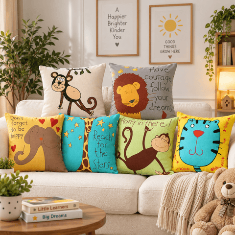 Happy Jungle Friends Cushion Covers (Pack of 6) - The Linen House
