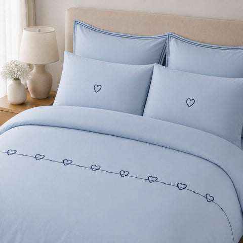 Heart Embroidered Cotton Duvet Set - The Linen House