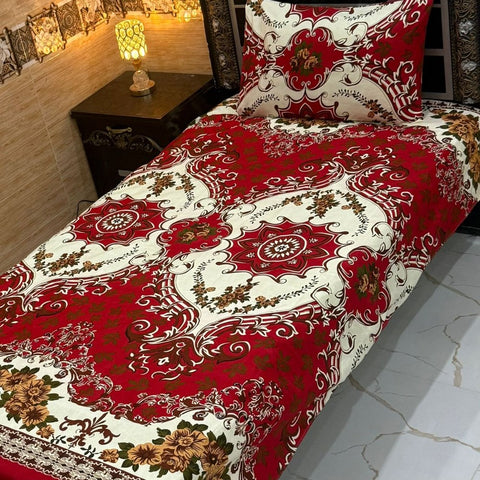 High-End Red Floral Print Bedsheet – Single Size (Pack of 2) - The Linen House