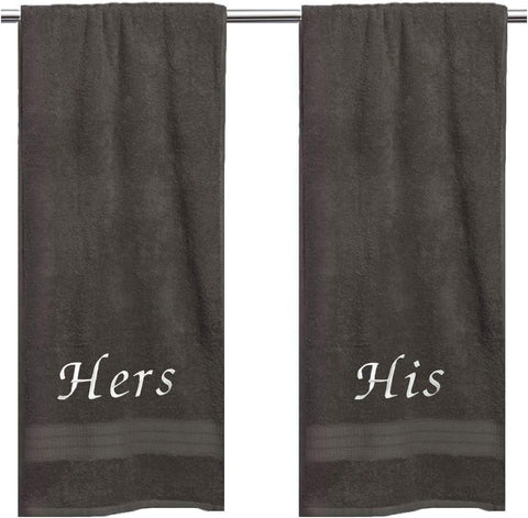 His & Hers Embroidered Cotton Bath Towels - The Linen House