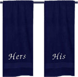 His & Hers Embroidered Cotton Bath Towels - The Linen House