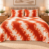 Orange White Tie-Dye Fleece Bedsheet Set