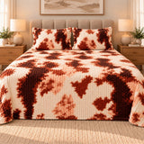 Rust Cream Cow Print Fleece Bedsheet Set