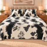 Charcoal Cream Cow Print Fleece Bedsheet Set