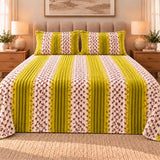 Olive Green Cross Stitch Stripe Fleece Bedsheet Set