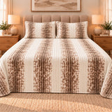 Beige Cream Stripe Fleece Bedsheet Set