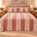 Terracotta Cream Cross Stitch Stripe Fleece Bedsheet Set