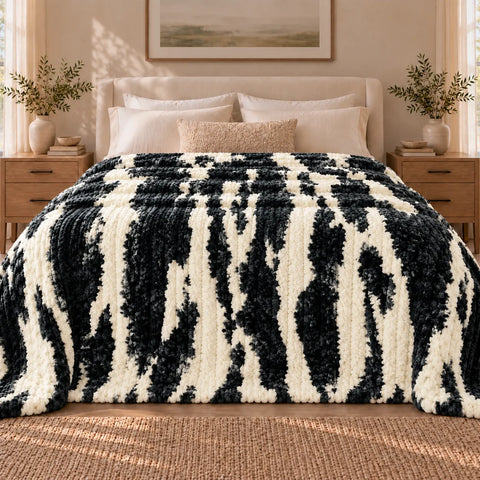 Black Cream Cow Print Blanket