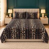 Luxury Black & Gold Leopard Stripe Fleece Bedsheet Set