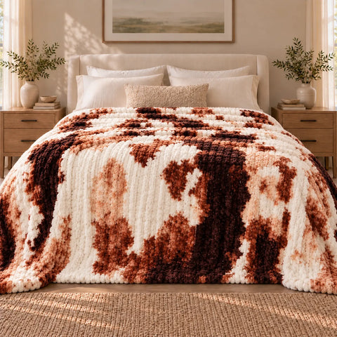 Rust Brown Cow Print Blanket