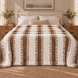 Beige Cream Stripe Ribbed Blanket