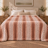 Terracotta Cream Dotted Stripe Blanket